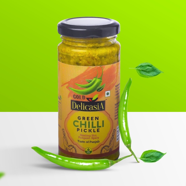 Delicasia green chilli pickle packaging